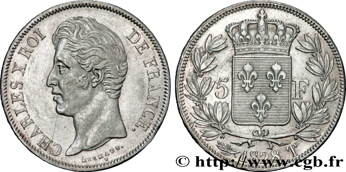 5 francs Charles X, 2e type 1828 Nantes F.311/25 AU50 