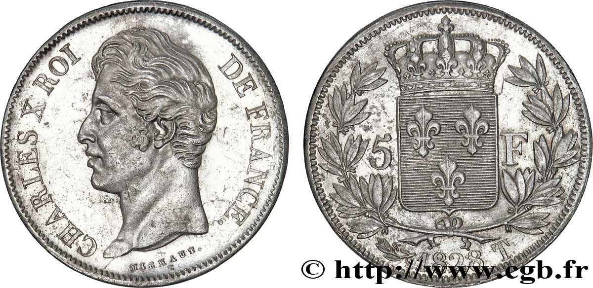 5 francs Charles X, 2e type 1828 Nantes F.311/25 SS50 