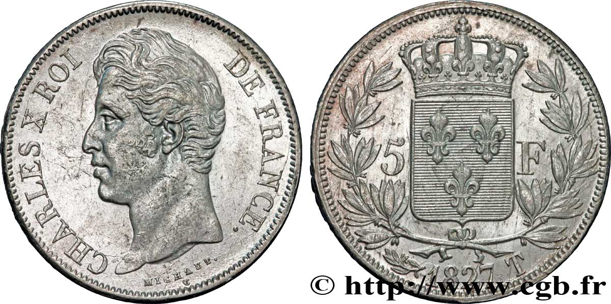 5 francs Charles X, 2e type 1827 Nantes F.311/12 SS50 