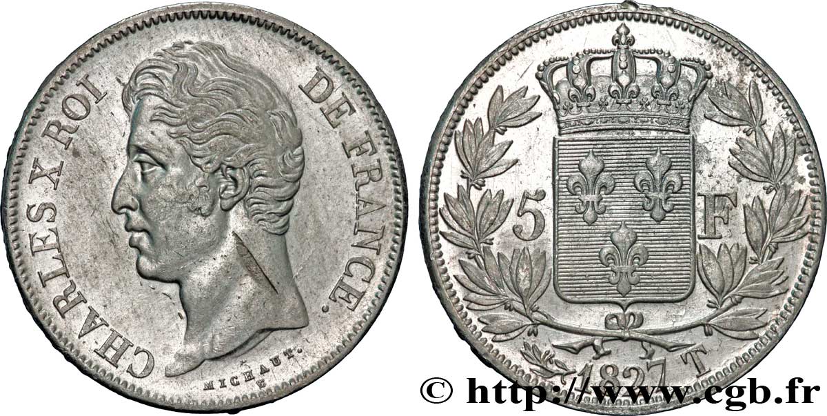 5 francs Charles X, 2e type 1827 Nantes F.311/12 MBC45 