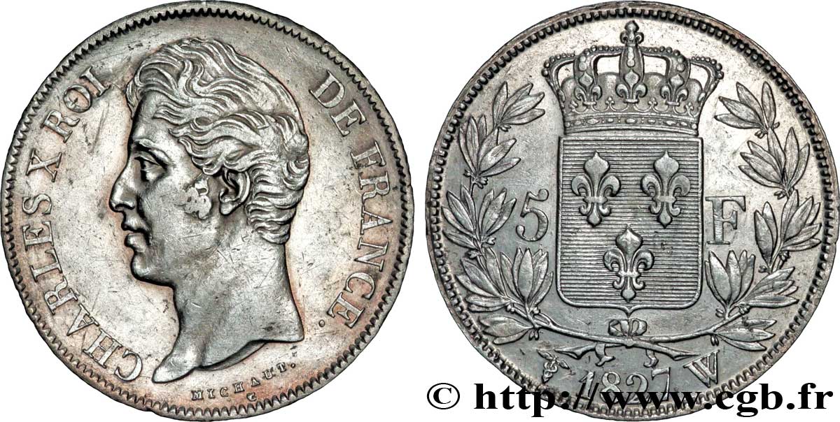 5 francs Charles X, 2e type 1827 Lille F.311/13 TTB48 