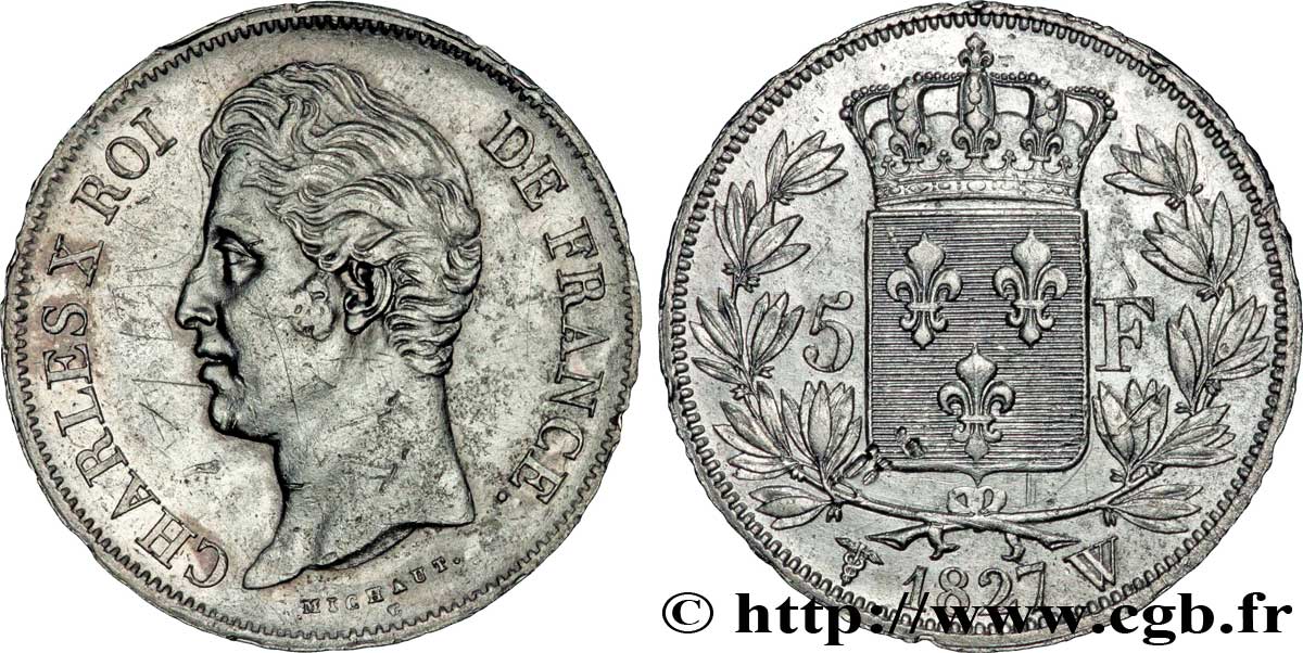 5 francs Charles X, 2e type 1827 Lille F.311/13 TTB48 