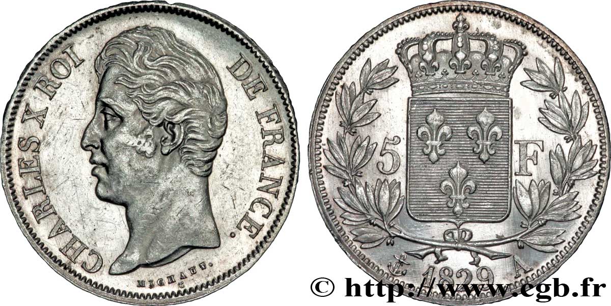 5 francs Charles X, 2e type 1829 Paris F.311/27 AU52 