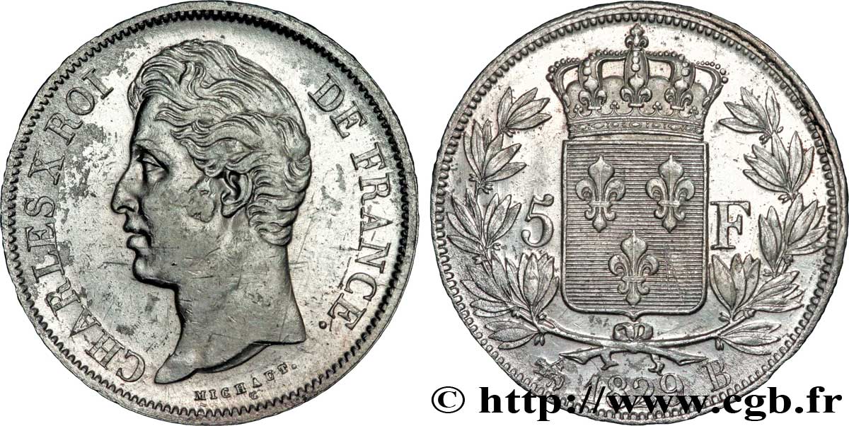 5 francs Charles X, 2e type 1829 Rouen F.311/28 XF48 