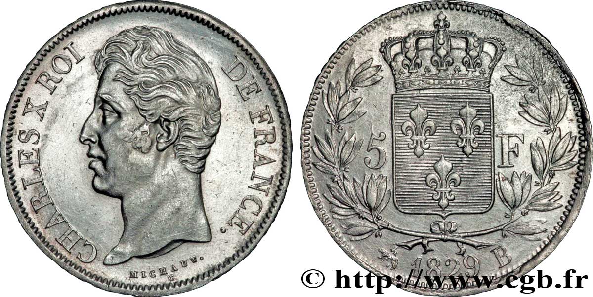 5 francs Charles X, 2e type 1829 Rouen F.311/28 AU55 