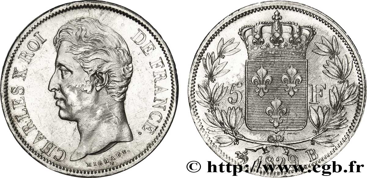 5 francs Charles X, 2e type 1829 Rouen F.311/28 BB53 