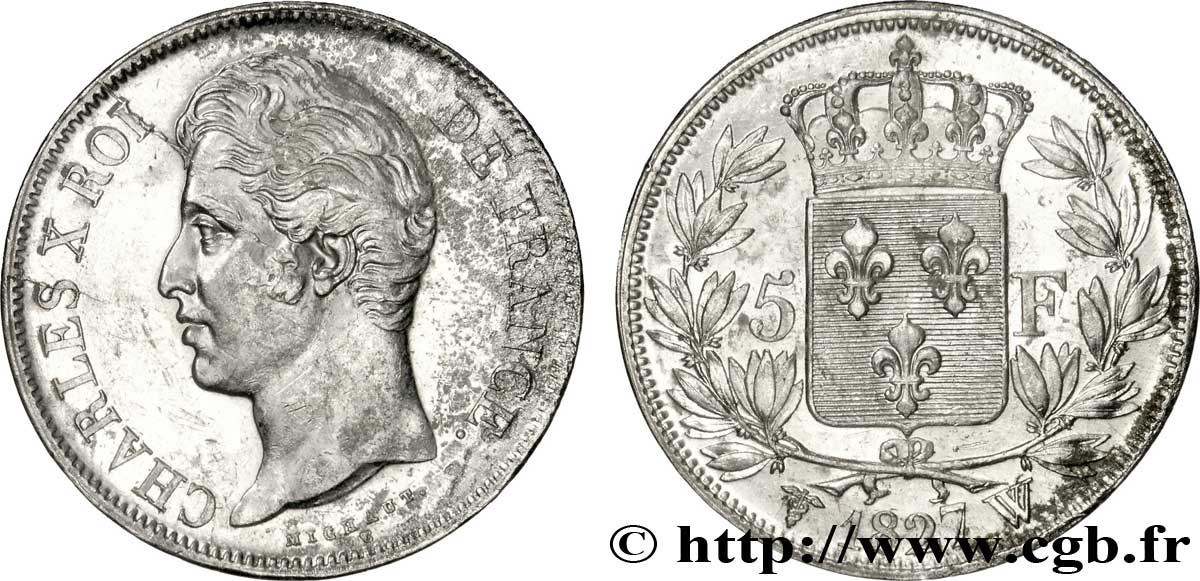 5 francs Charles X, 2e type 1827 Lille F.311/13 MBC53 