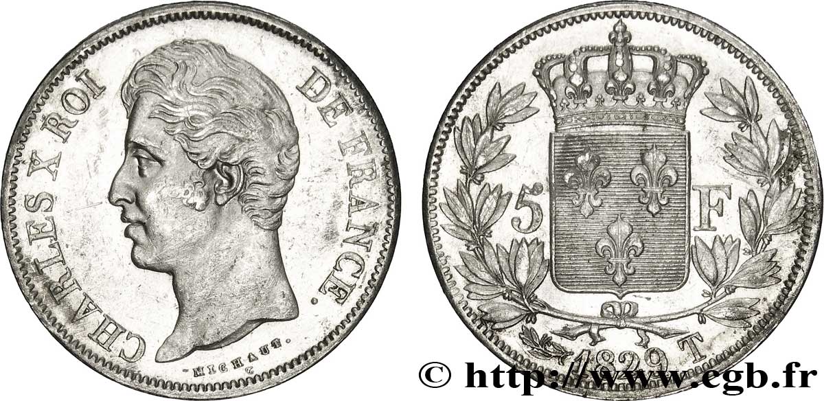 5 francs Charles X, 2e type 1829 Nantes F.311/38 AU52 