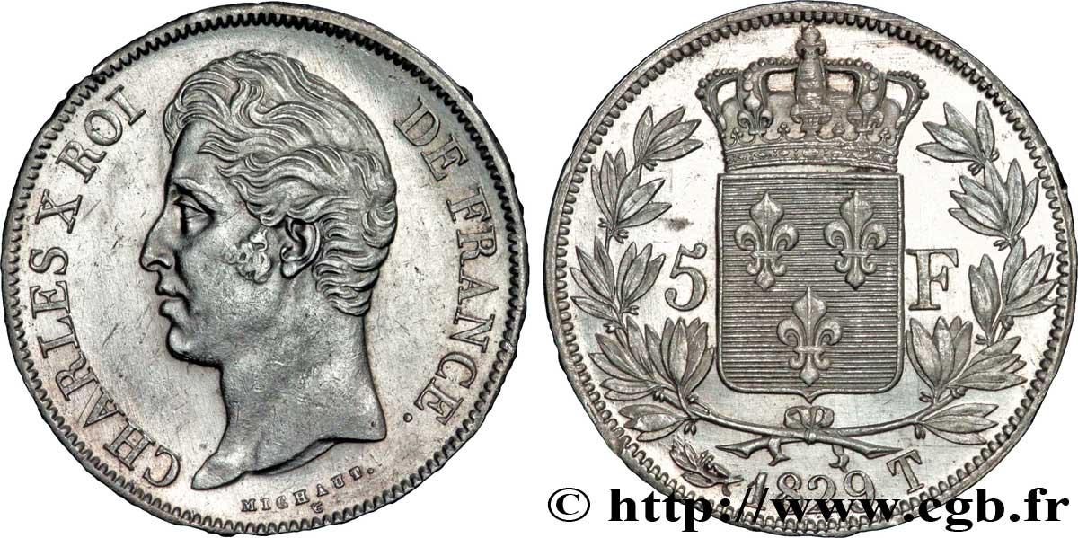 5 francs Charles X, 2e type 1829 Nantes F.311/38 SUP55 