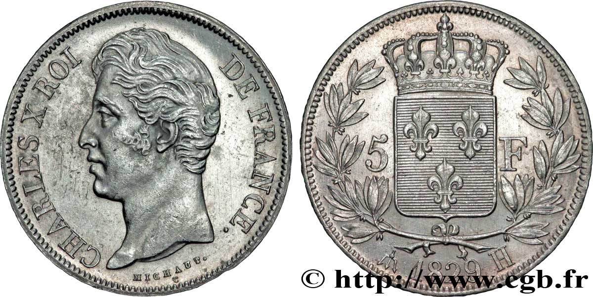 5 francs Charles X, 2e type 1829 La Rochelle F.311/31 AU52 