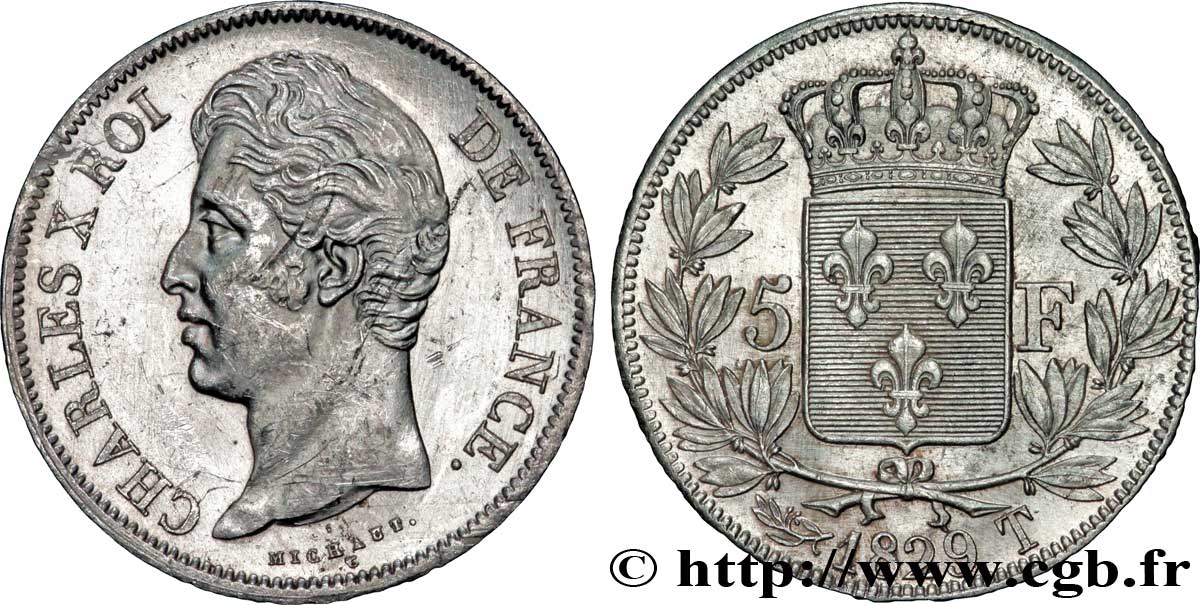 5 francs Charles X, 2e type 1829 Nantes F.311/38 AU58 