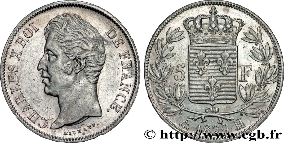 5 francs Charles X, 2e type 1829 La Rochelle F.311/31 AU50 