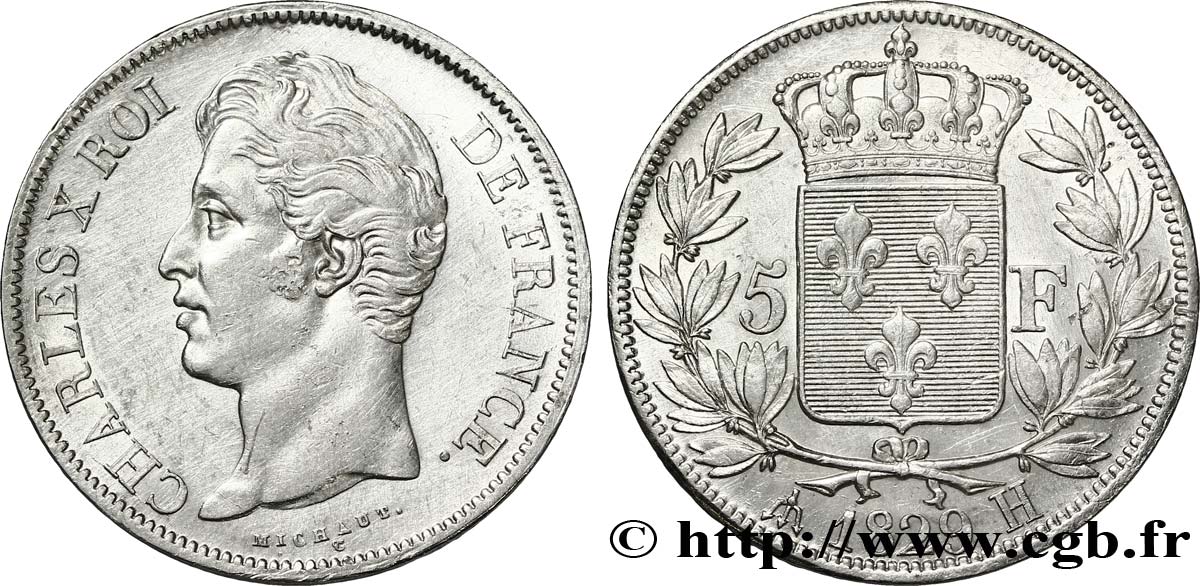 5 francs Charles X, 2e type 1829 La Rochelle F.311/31 AU50 