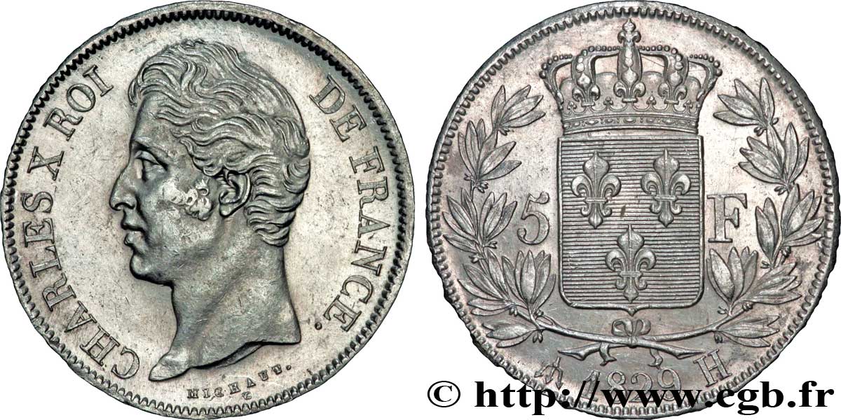 5 francs Charles X, 2e type 1829 La Rochelle F.311/31 AU52 