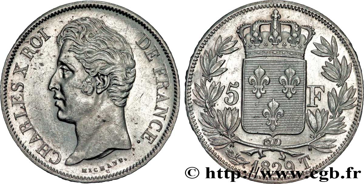 5 francs Charles X, 2e type 1829 Nantes F.311/38 AU55 