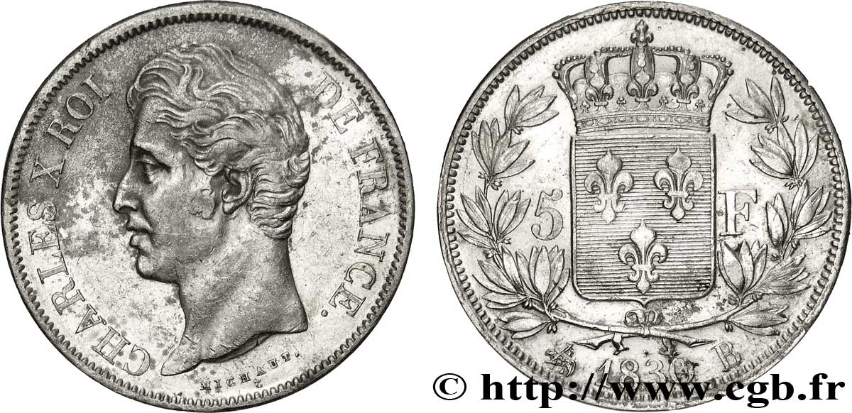 5 francs Charles X, 2e type 1830 Rouen F.311/41 TTB48 