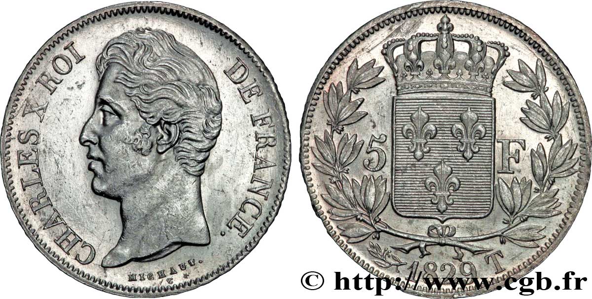 5 francs Charles X, 2e type 1829 Nantes F.311/38 AU58 