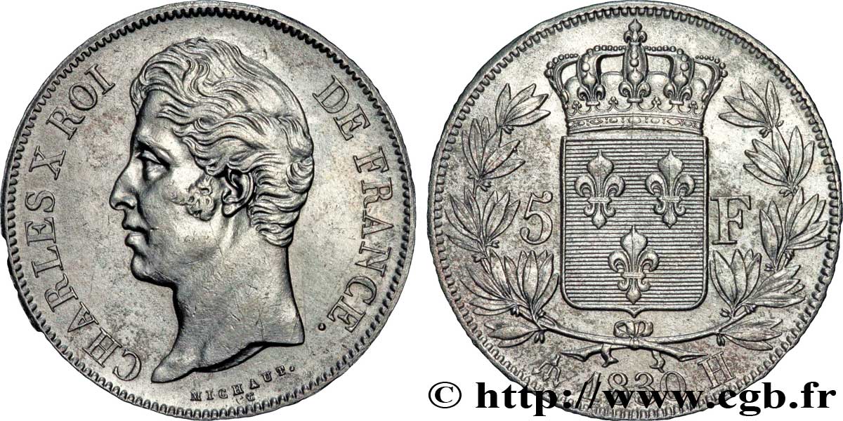 5 francs Charles X, 2e type 1830 La Rochelle F.311/44 MBC50 