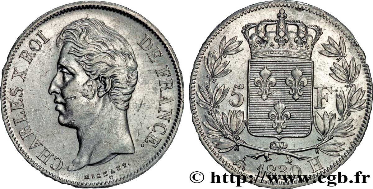 5 francs Charles X, 2e type 1830 La Rochelle F.311/44 BB50 