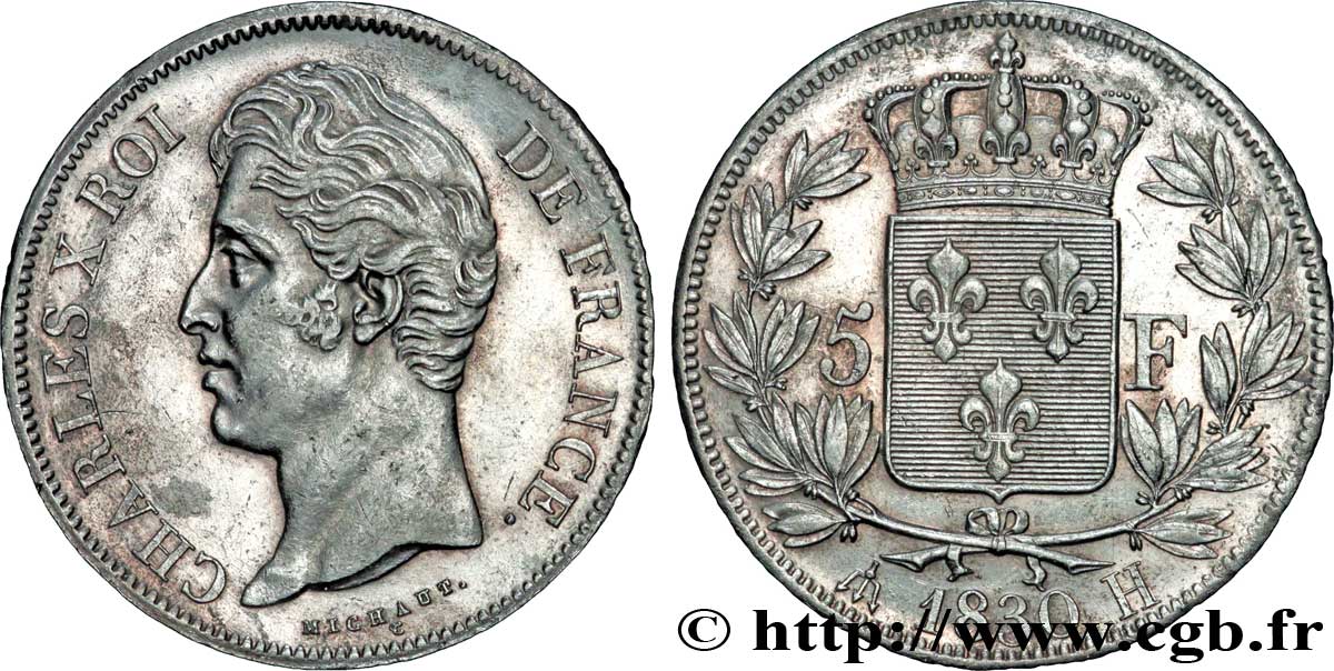 5 francs Charles X, 2e type 1830 La Rochelle F.311/44 AU52 