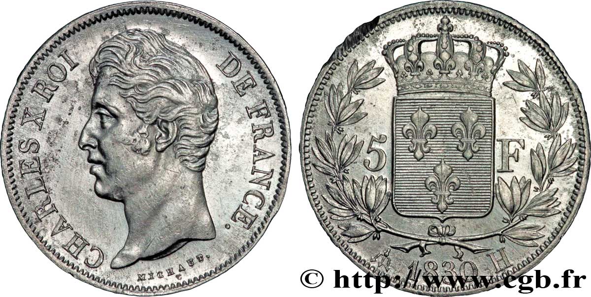 5 francs Charles X, 2e type 1830 La Rochelle F.311/44 AU52 