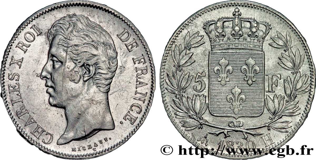 5 francs Charles X, 2e type 1830 La Rochelle F.311/44 XF48 