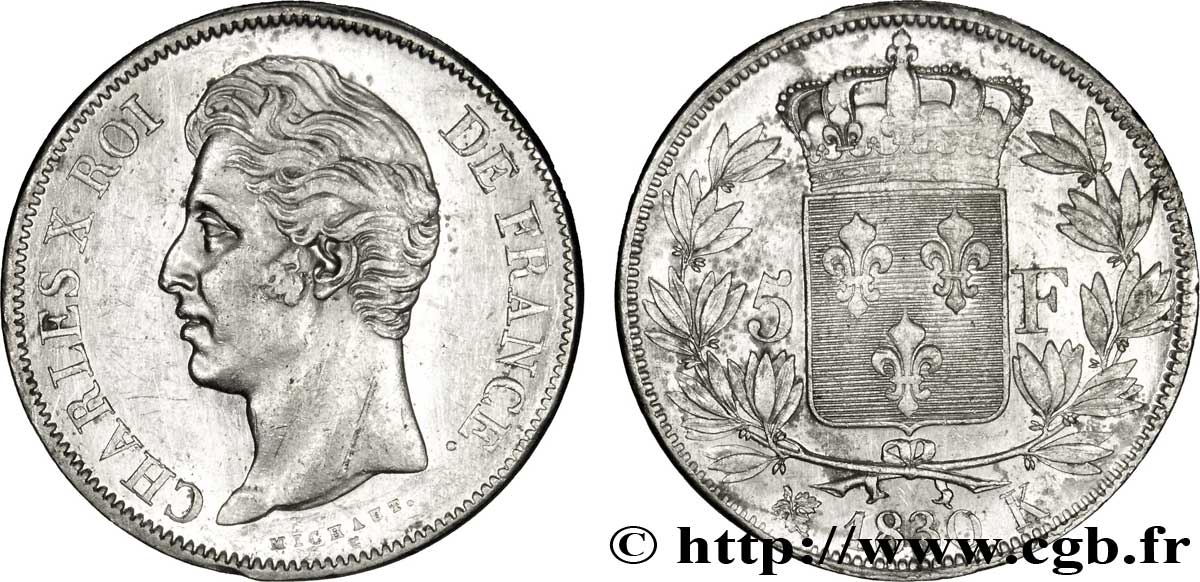 5 francs Charles X, 2e type 1830 Bordeaux F.311/46 AU53 