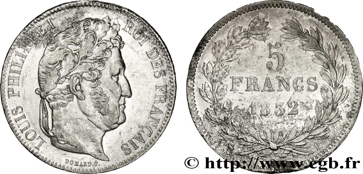 5 francs IIe type Domard 1832 Rouen F.324/2 TTB48 
