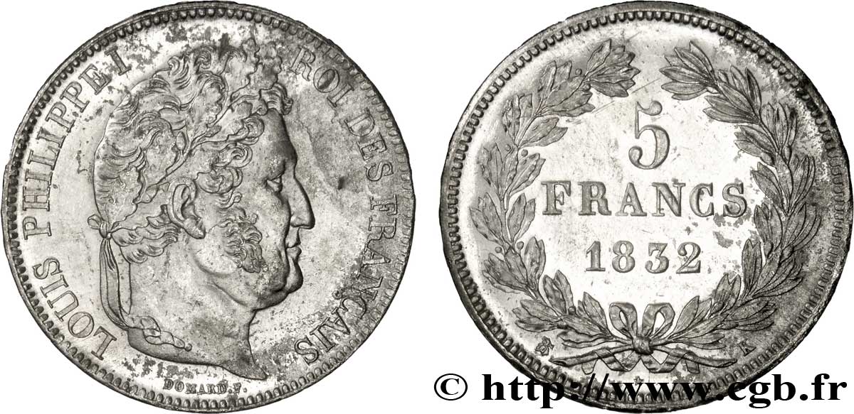 5 francs IIe type Domard 1832 Bordeaux F.324/7 SUP55 