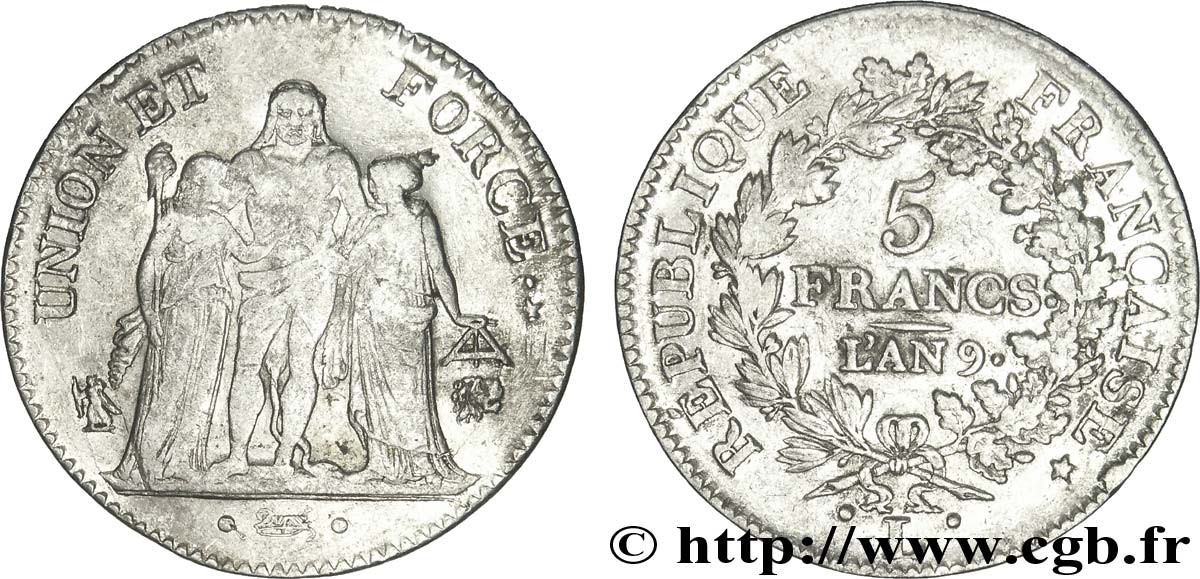 5 francs Union et Force, Union serré, avec glands intérieurs et gland extérieur 1801 Bayonne F.288/161 BC38 