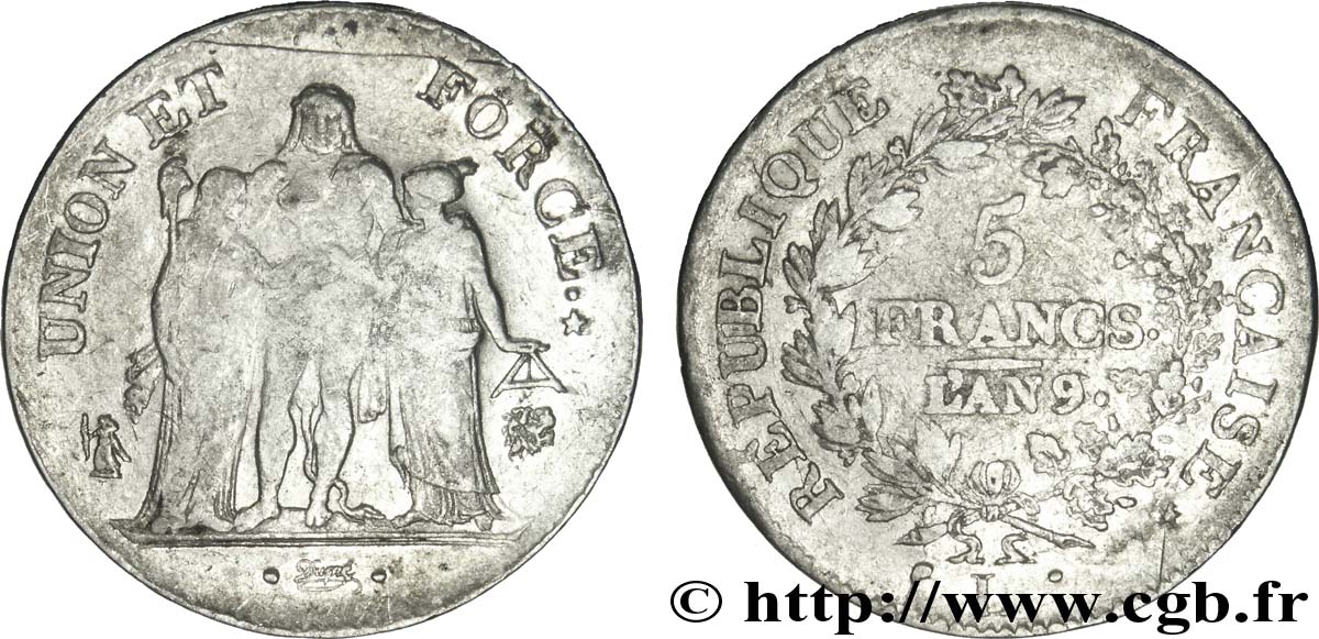 5 francs Union et Force, Union serré, avec glands intérieurs et gland extérieur 1801 Bayonne F.288/163 BC30 