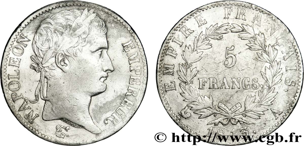 5 francs Napoléon Empereur, Empire français 1813 Paris F.307/58 SS40 