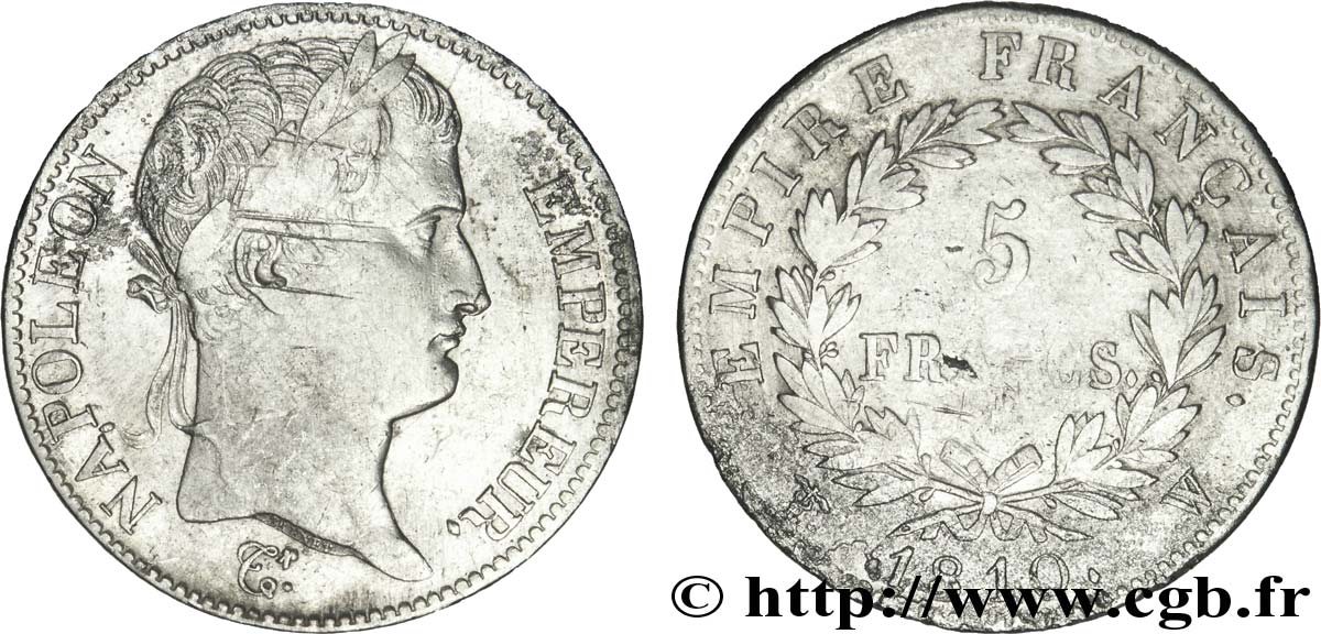 5 francs Napoléon Empereur, Empire français 1810 Lille F.307/26 XF40 