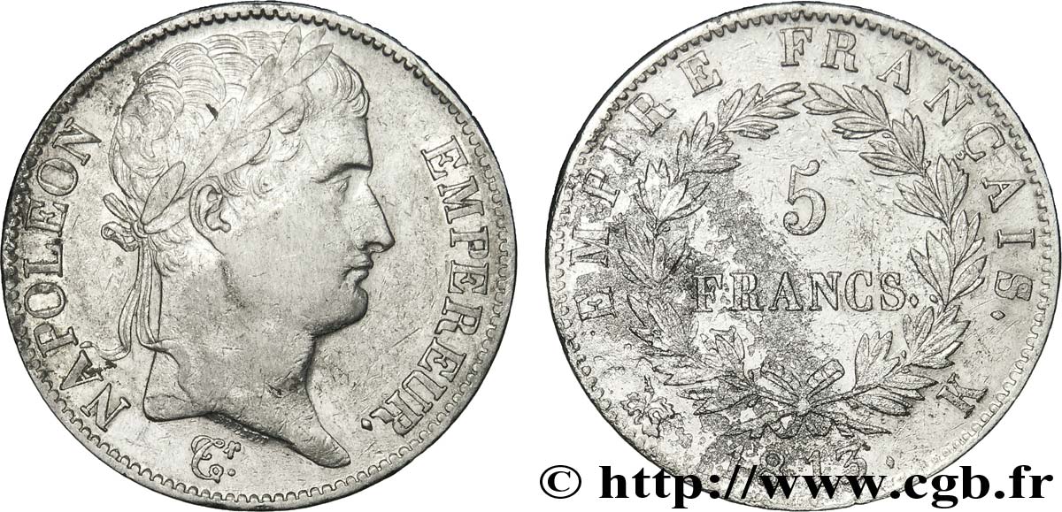 5 francs Napoléon Empereur, Empire français 1813 Bordeaux F.307/66 XF45 