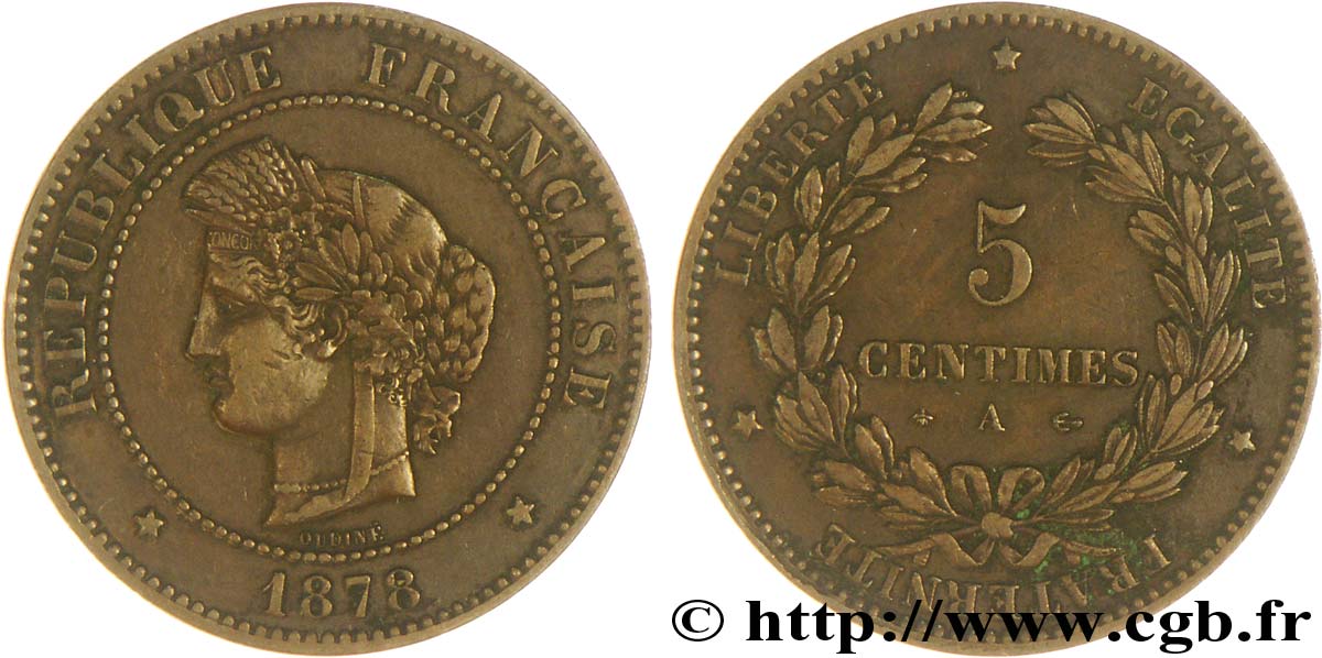 5 centimes Cérès 1878 Paris F.118/17 AU50 
