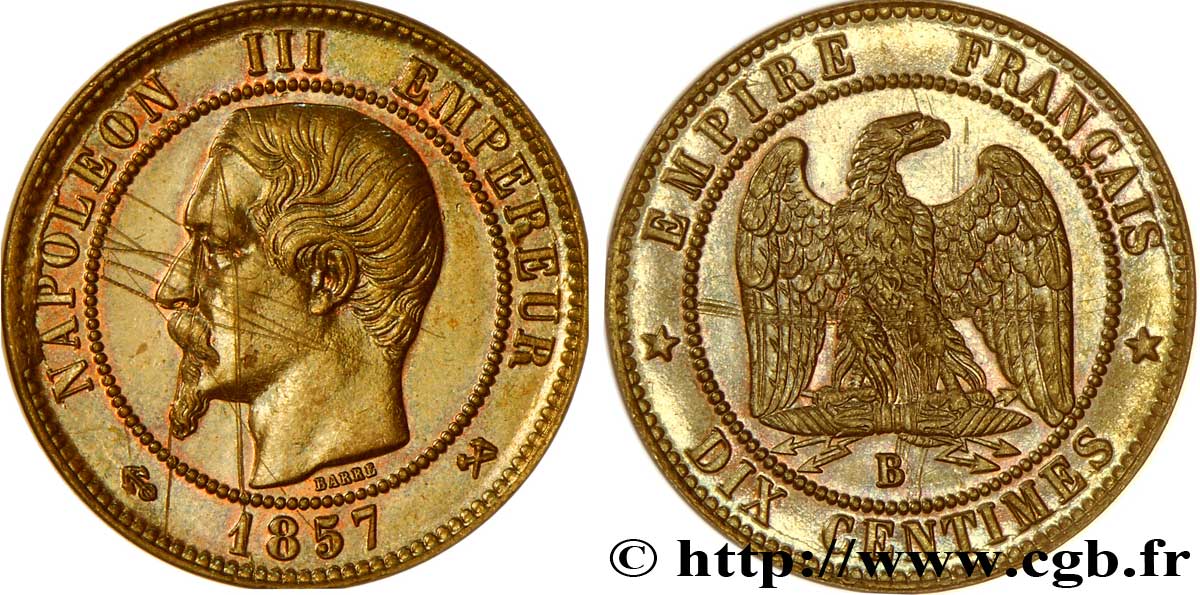 Dix centimes Napoléon III, tête nue 1857 Rouen F.133/42 SPL 