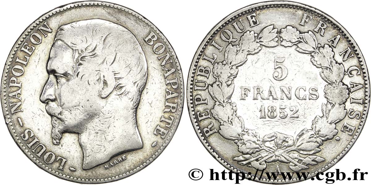 5 francs Louis-Napoléon, 2ème type 1852 Paris F.329/2 TB15 