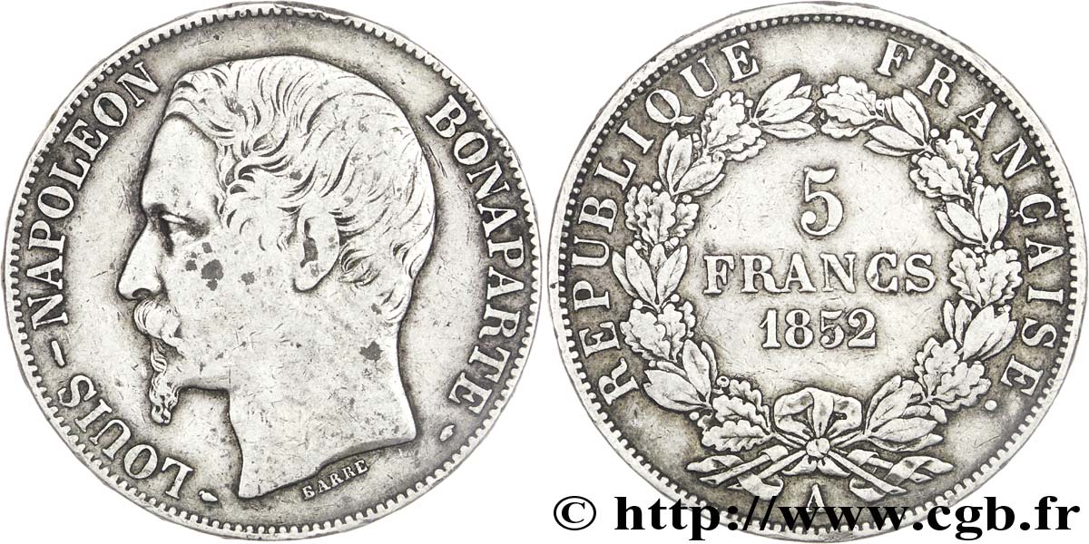5 francs Louis-Napoléon, 2ème type 1852 Paris F.329/2 TB25 