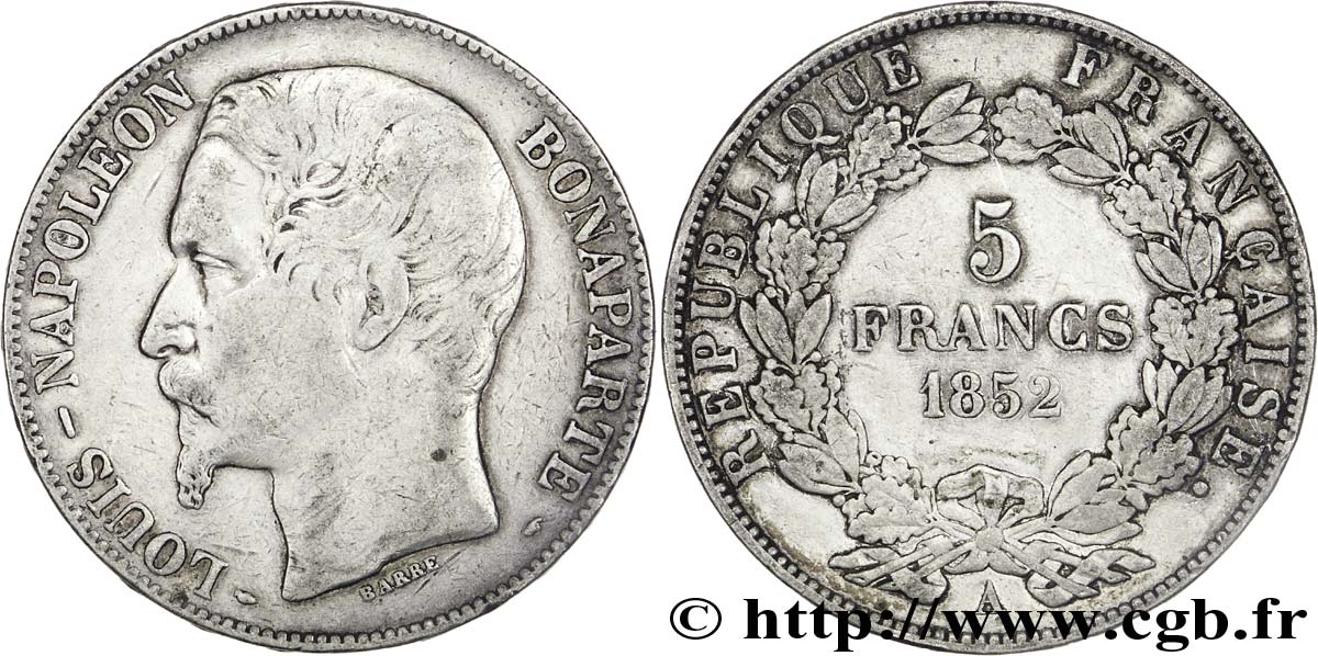5 francs Louis-Napoléon, 2ème type 1852 Paris F.329/2 BC28 