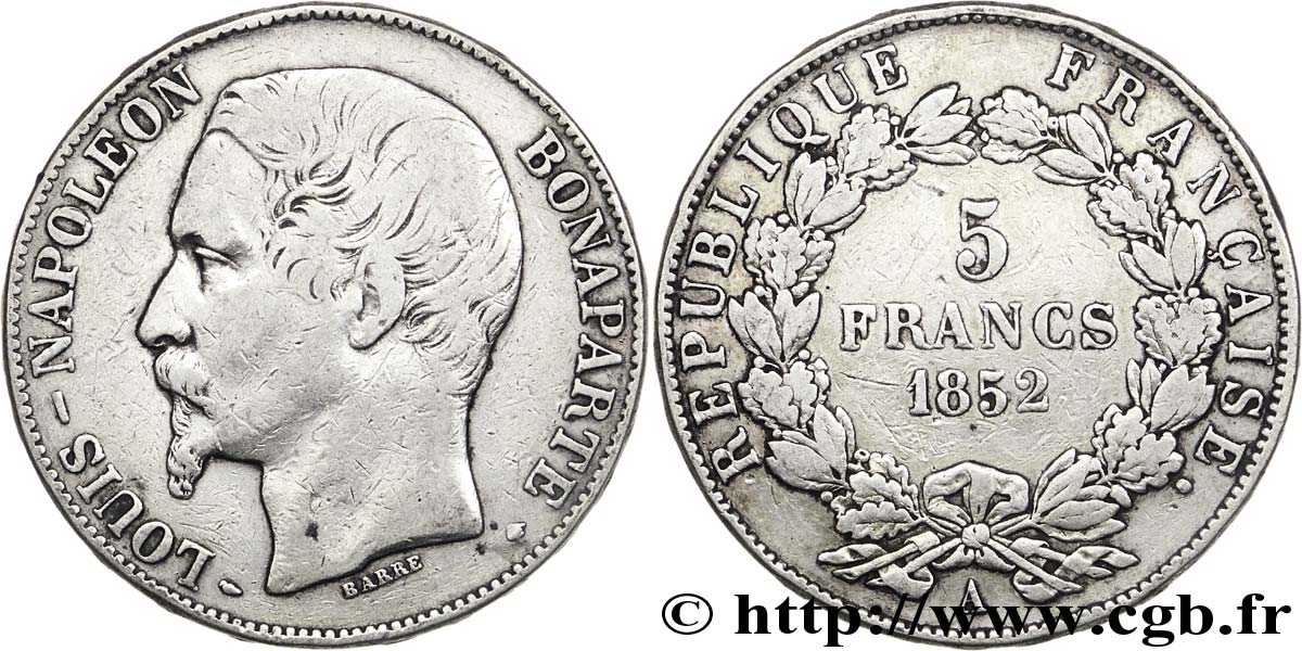 5 francs Louis-Napoléon, 2ème type 1852 Paris F.329/2 TB30 