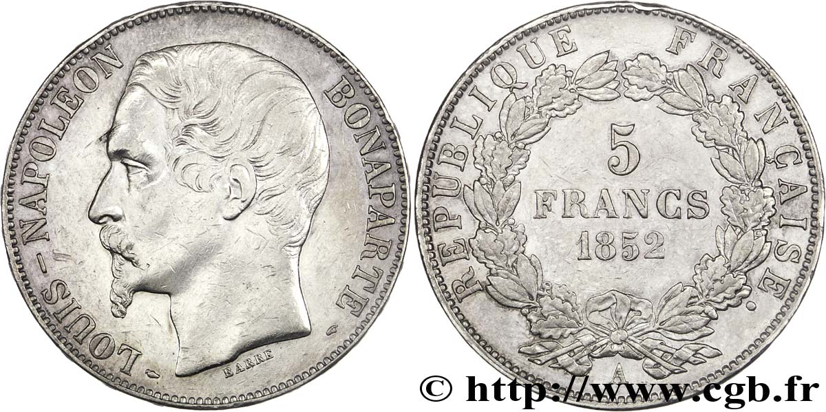 5 francs Louis-Napoléon, 2ème type 1852 Paris F.329/2 MBC52 