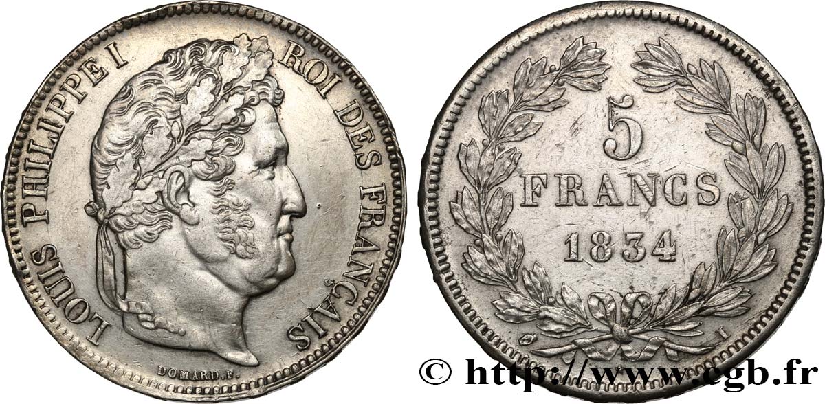 5 francs IIe type Domard 1834 Limoges F.324/34 SUP 