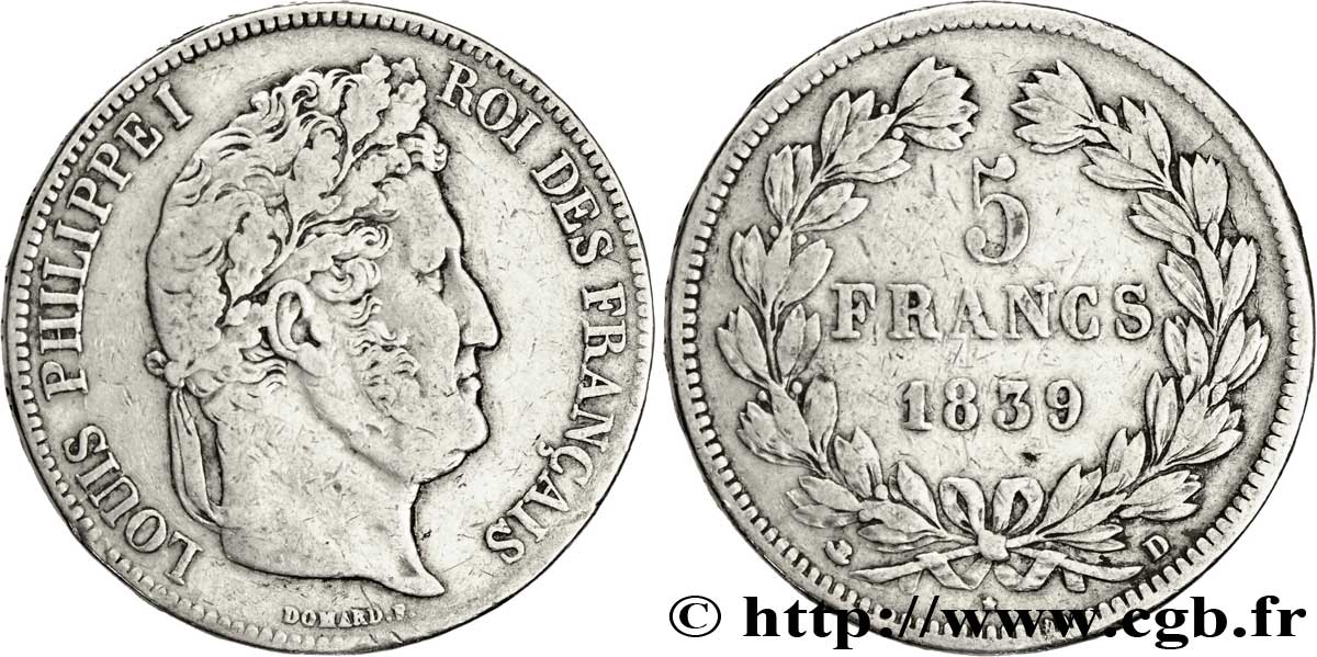 5 francs IIe type Domard 1839 Lyon F.324/78 MB30 