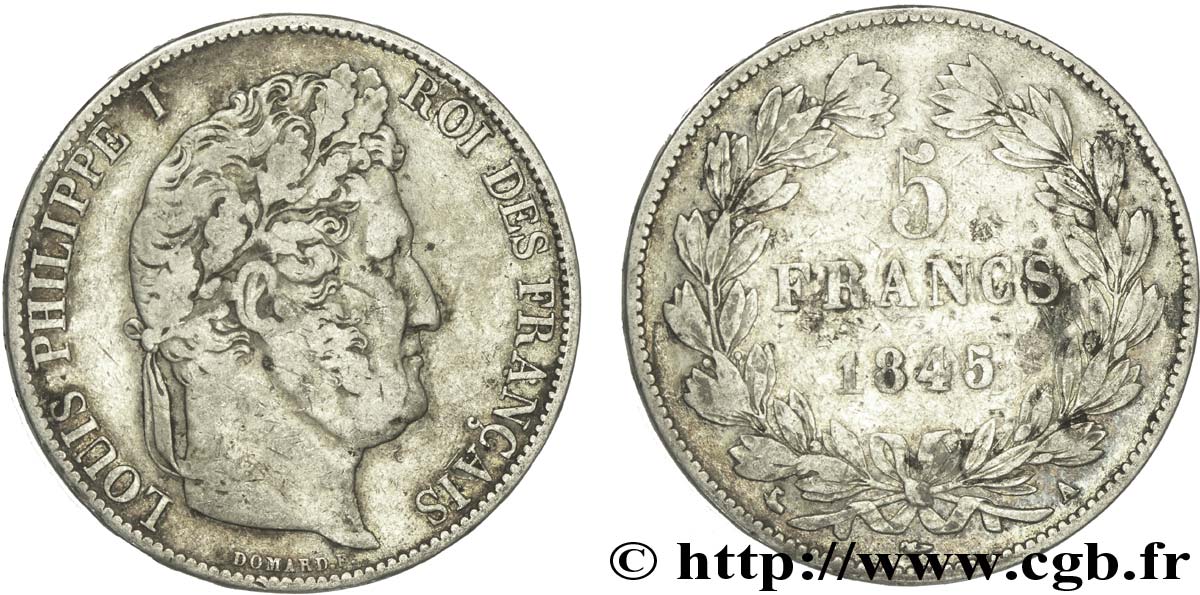 5 francs IIIe type Domard 1845 Paris F.325/6 TB25 