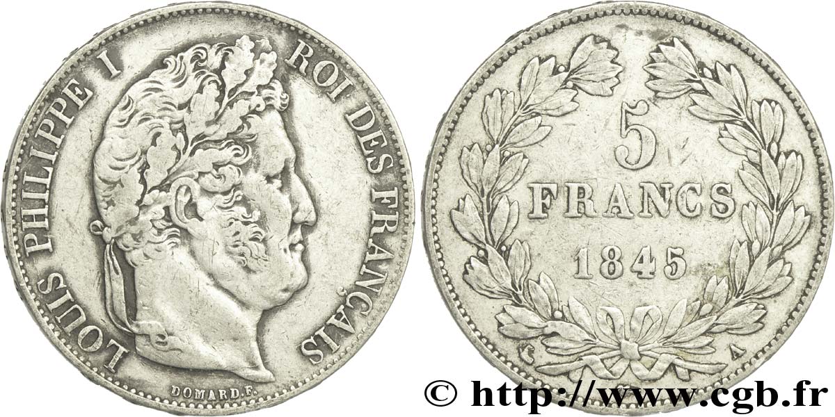 5 francs IIIe type Domard 1845 Paris F.325/6 TTB40 