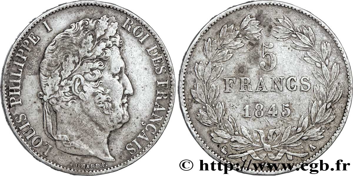 5 francs IIIe type Domard 1845 Paris F.325/6 TTB45 
