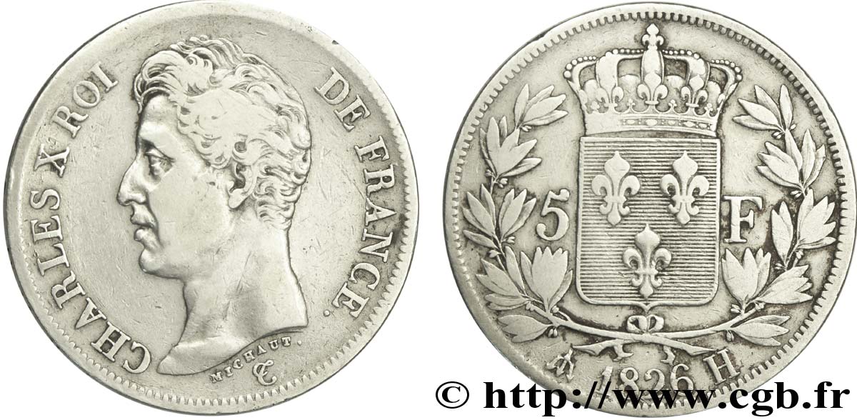 5 francs Charles X, 1er type 1826 La Rochelle F.310/19 TB30 