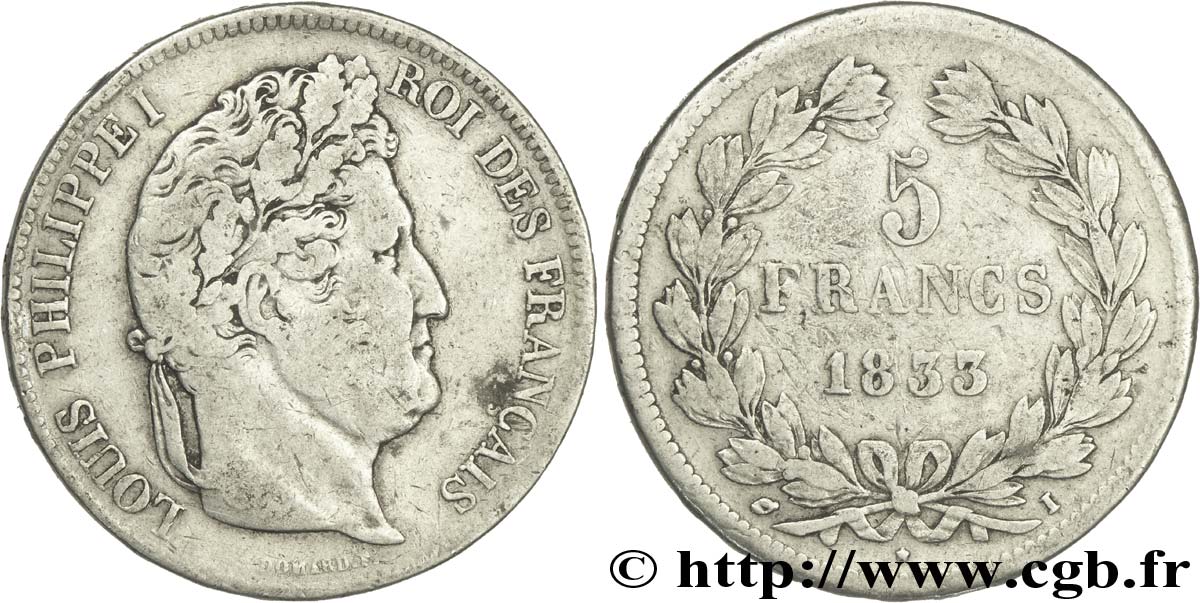 5 francs IIe type Domard 1833 Limoges F.324/20 VF20 