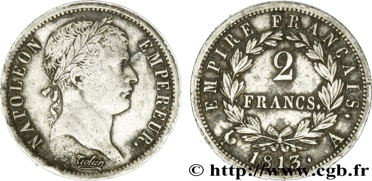 2 francs Napoléon Ier tête laurée, Empire français 1813 Paris F.255/52 MBC40 
