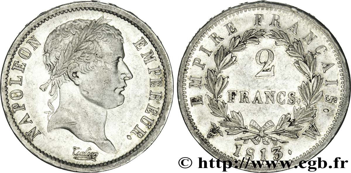 2 francs Napoléon Ier tête laurée, Empire français 1813 Lille F.255/66 XF48 